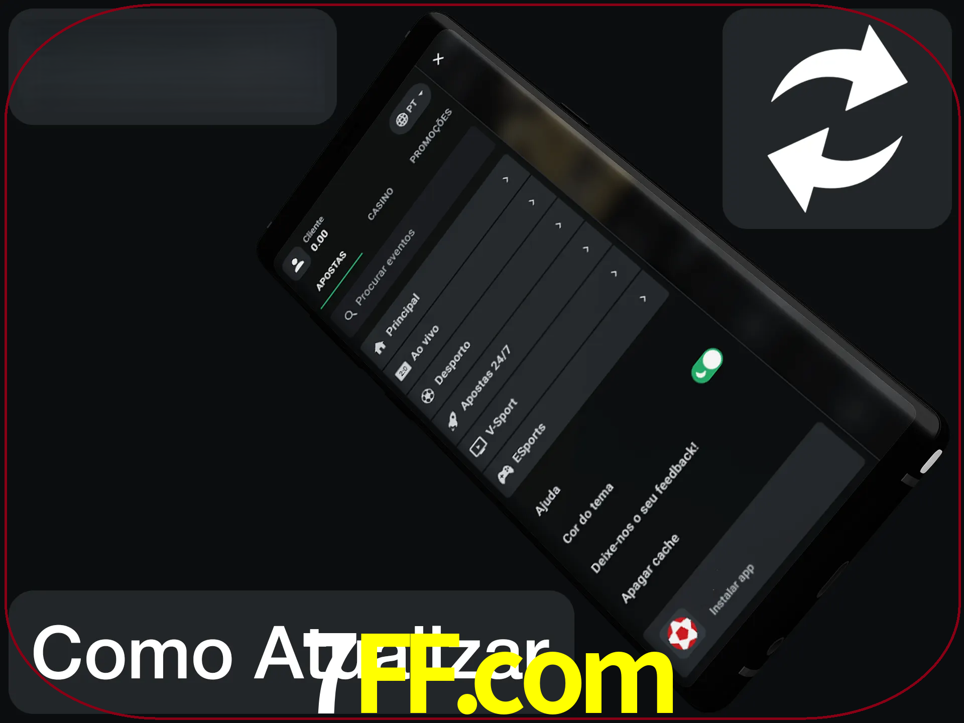 O aplicativo é atualizado automaticamente quando você faz o login.